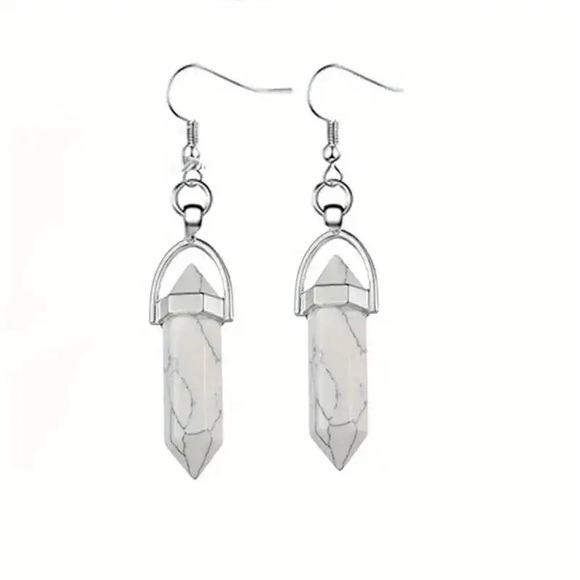 NWT Natural Stone Crystal  Quartz Hexagonal Earrings Agate - Picture 3 of 6